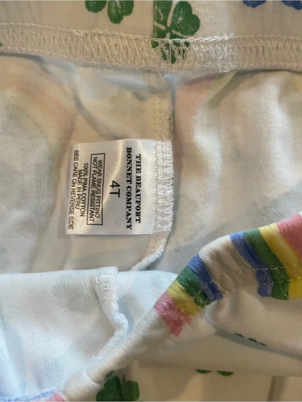 TBBC Beaufort Bonnet Company Sara Jane Pajama Set Crescent Clover Rainbows 4T